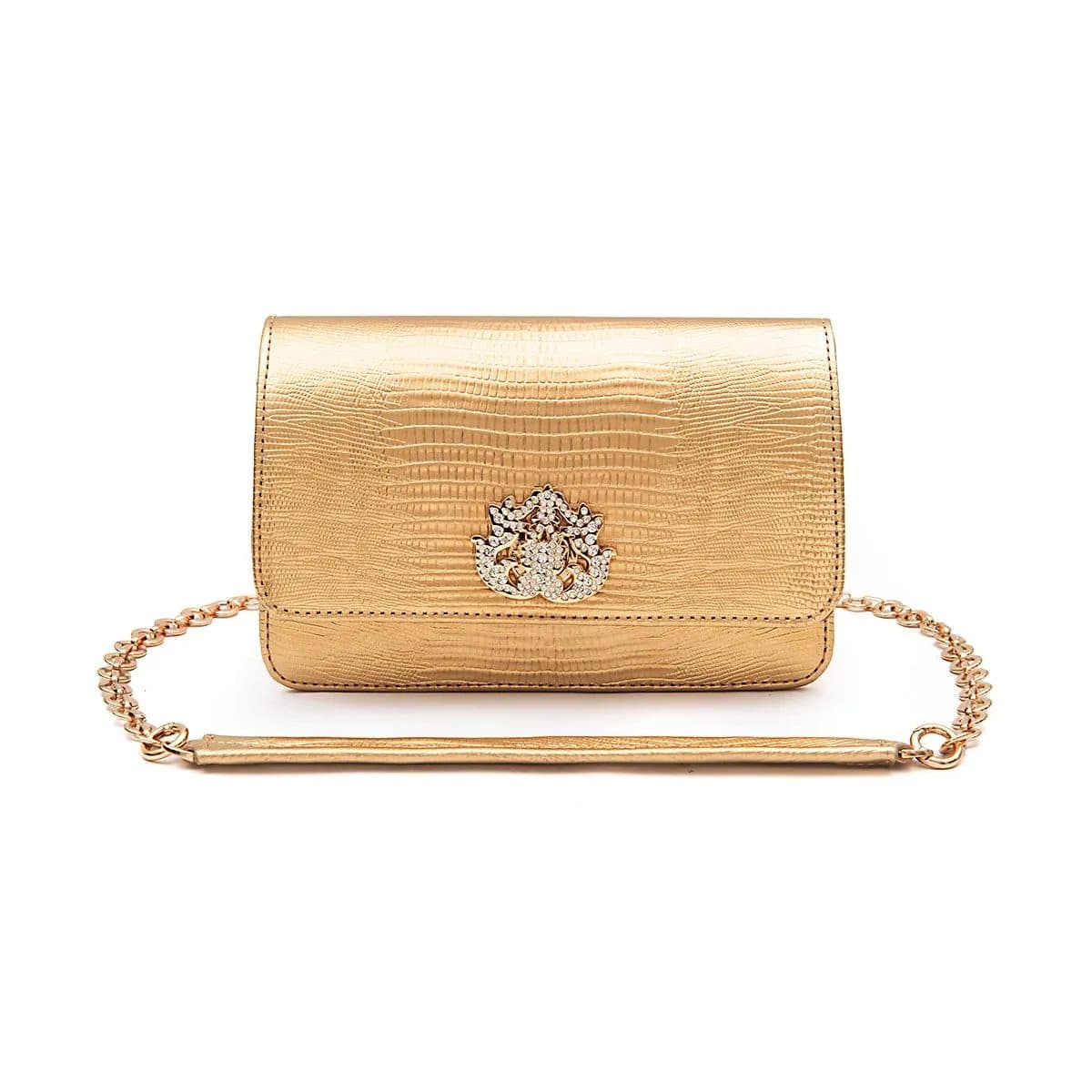 Bolsa carteira Forever in love lizard ouro com fecho cristal / ouro