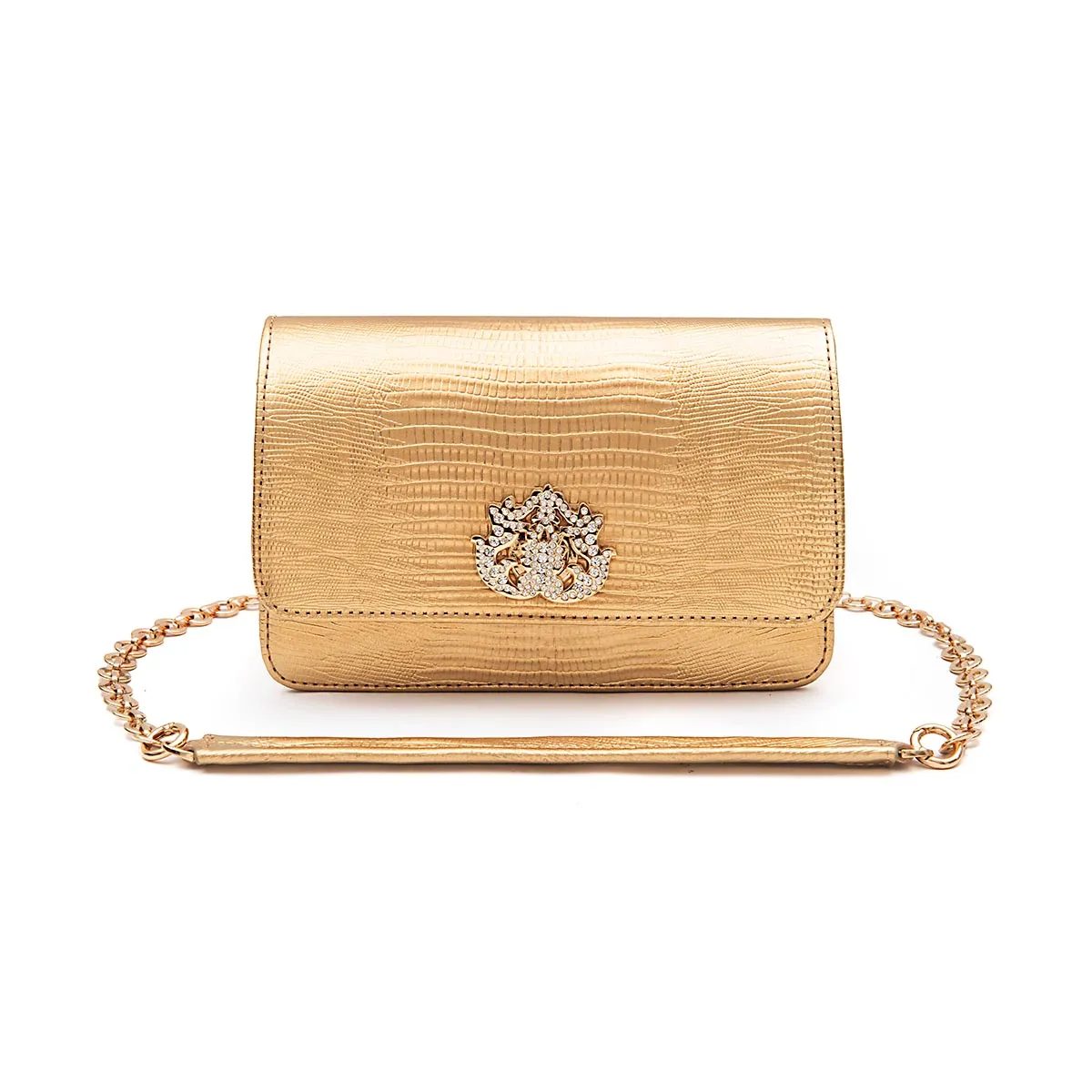 Bolsa carteira Forever in love lizard ouro com fecho cristal / ouro