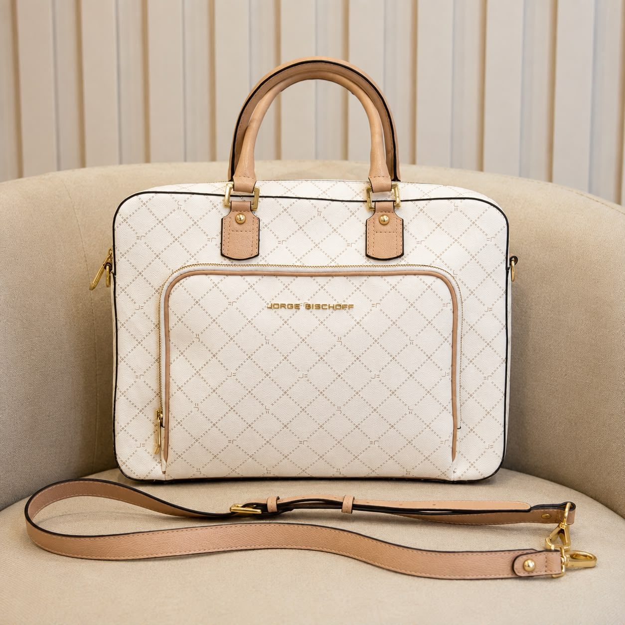 Pasta Executiva Couro Monograma Jorge bischoff Off White Nude