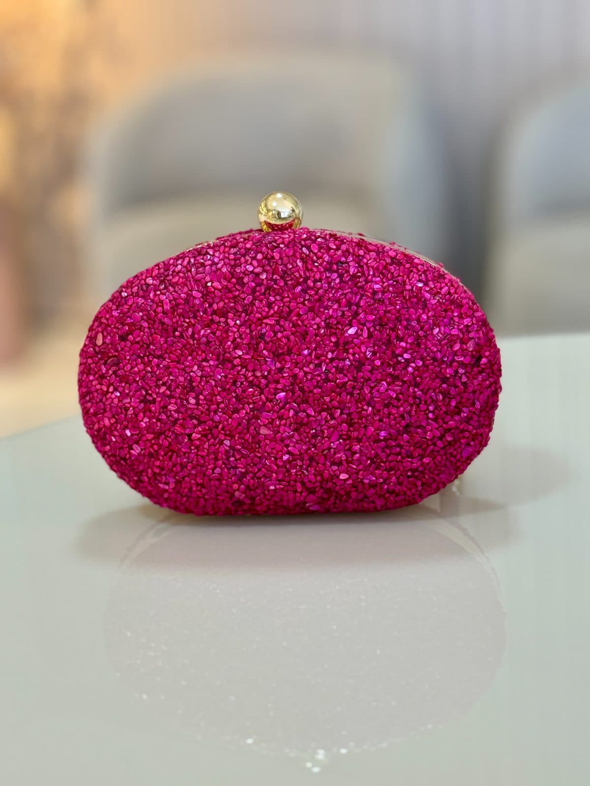 Clutch Oval Rosa com Textura